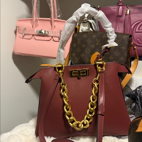 Elegant Burgundy peekaboo genuine Leather Handbag NEW - Picture 13 of 13